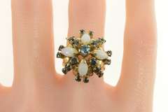 14K Yellow Gold Retro Syn. Opal Sapphire Domed Cocktail Ring