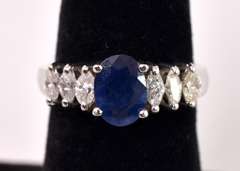 Excellent Sapphire and Diamond Ring in 14K White Gold