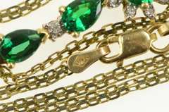 10K Yellow Gold Three Syn. Emerald Diamond Halo Chevron Necklace