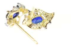 10K Yellow Gold Oval Syn. Sapphire Diamond Classic Stud Earrings