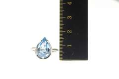 10K White Gold Pear Blue Topaz Tear Drop Solitaire Statement Ring