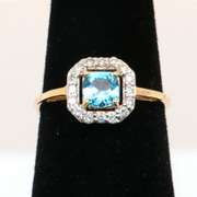 Frosty Blue Topaz and Diamond 14kt Ring