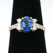 Deep Blue Sapphire and Diamond 14kt Ring