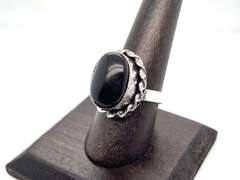 👻BOO!TIFUL👻 Oval Petite Oval Black Onyx Tibetan Silver Rope Design Ring