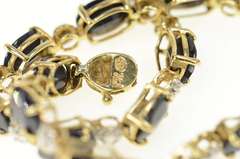 10K Yellow Gold Oval Sapphire Diamond Classic Tennis Bracelet