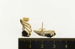 14K Yellow Gold Pear Sapphire Diamond Accent Wavy Stud Earrings