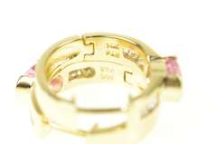 14K Yellow Gold 1.70 Ctw Pink Sapphire Diamond Huggies Hoop Earrings
