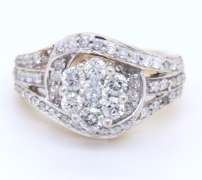 Elegant Yellow Gold Diamond Cluster Engagement Ring