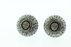 Fashionable Mine Cut Diamond Centerpiece Earrings with Dark Silver and Diamond Accents