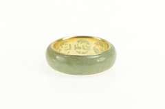 14K Yellow Gold 7.3mm Carved Rounded Jade Band Statement Ring