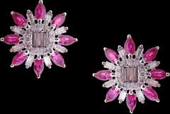 Floral 18kt White Gold Diamond and Ruby Studs