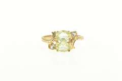 10K Yellow Gold Retro Ornate Oval Syn. Peridot CZ Accent Ring