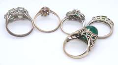 Group Lot of 5 Vintage 925 Sterling Silver Gemstone Rings