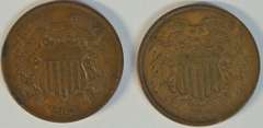 Pair of razor-sharp fully struck 1864 Two Cent Pieces.