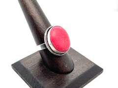 Ovular Red Coral Tibetan Silver Ring