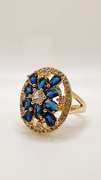 22kt Gold Plated Blue Sapphire & Gemstone Cocktail Ring