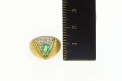 18K Yellow Gold 1950's 0.87 Ctw Pear Emerald Pave Textured Ring