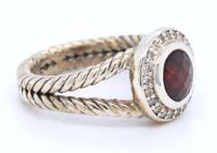 David Yurman Garnet, Diamond Petite Albion Double Cable Ring