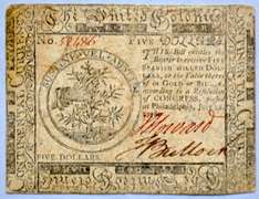 July 22 1776 $5 Continental Congress US Colonial Note