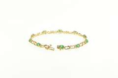 14K Yellow Gold Emerald Diamond Accent Classic Chain Bracelet