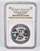 PF70 UCAM 2009 Great Britain 5 Pounds Silver Olympics Piefort NGC