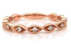 New Gabriel and Co Rose Gold Diamond Twisted Milgrain Band