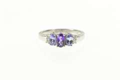 14K White Gold Oval Amethyst Tanzanite Diamond Accent Ring