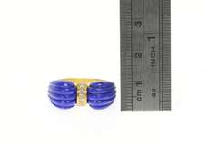 14K Yellow Gold 1950's Carved Lapis Lazuli Diamond Bow Ring