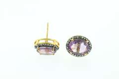Gorgeous Violet Amethyst Earrings with Gold Plated Silver and Diamond Accents
