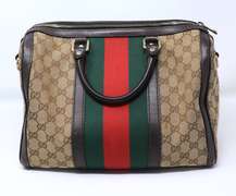 Gucci Canvas Boston Bag with Stripe