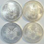 4 Diff. Superb Gem BU $1 Silver Eagle coins 2005 to 2009