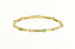 14K Yellow Gold Diamond Emerald Classic Bar Link Tennis Bracelet