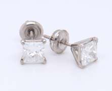 Brilliant White Gold Princess Cut Diamond Stud Earrings