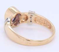 Powerful Yellow Gold Tanzanite Bezel Set and Diamond Side Ring