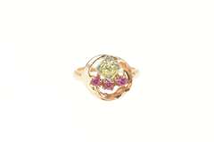 14K Yellow Gold 1930's 0.26 Ct Old Mine Cut Diamond Syn Ruby Ring