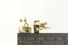 14K Yellow Gold 9.33 Ctw Trillion Sapphire Ornate French Clip Earrings