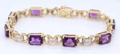 Charming Two Tone Gold Emerald Cut Amethyst and Diamond Station Bracelet