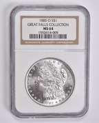 MS64 1885-O Morgan Silver Dollar Great Falls Collection NGC