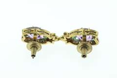 Eccentric Purple Amethyst Earrings with Gold Plated Silver with Diamond Accents