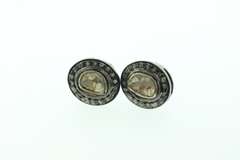 Oval Dark Silver Mine Cut Diamond Earrings with Diamond Accents