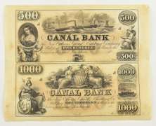 Uncut Sheet 1800's $500, $1000 Canal Bank New Orleans Notes