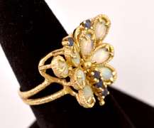 Sensational Sapphire and Opal Butterfly Ring in 14K Yellow Gold