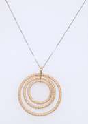 Gorgeous White Gold Two Tone Side Triple Circle Round Pendant on Chain