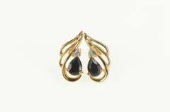 14K Yellow Gold Pear Sapphire Diamond Accent Wavy Stud Earrings
