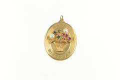 14K Yellow Gold Retro Birthday Pearl Syn. Ruby Sapphire Charm/Pendant