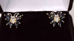 Delightful Sapphire and Diamond Butterfly Earrings in Yellow Gold