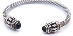 Vintage Sterling Silver Black Onyx Cuff Bangle