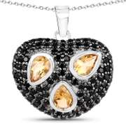 Plated Rhodium 1.11ctw Citrine and Black Spinal Pendant with Chain