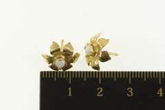 14K Yellow Gold Opal 3D Flower Blossom Stud Statement Earrings