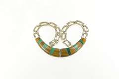 Sterling Silver Tiger's Eye Malachite Inlay Squared Collar Necklace